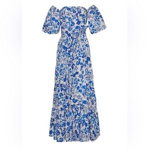 Cara Cara Wethersfield tiered cotton poplin maxi w/ sash (floral blue, size 2)